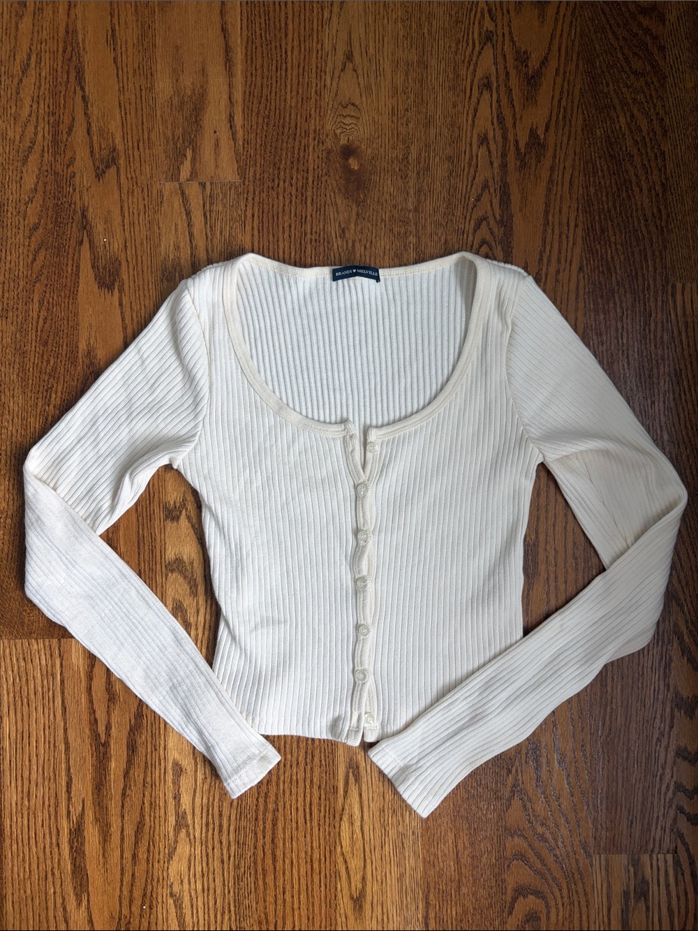 Brandy Melville Ribbed Button-Front Long Sleeve Cream Cardigan XS/S/OS
